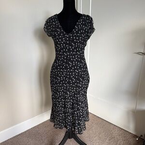 Vintage y2k Express 100% Silk bias cut cap sleeve midi dress with floral print
